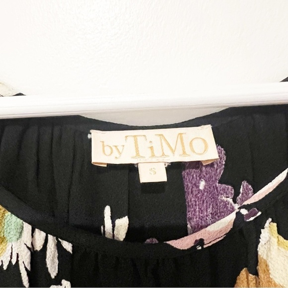 ByTiMo Floral Crepe Smocked Drop Waist Black Floral Gathered Maxi Dress small - Picture 9 of 11